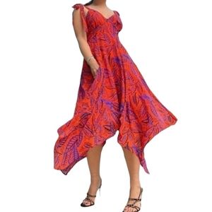NWT Alexis Botanical Leaf Flowy Tie Strap red blue sundress